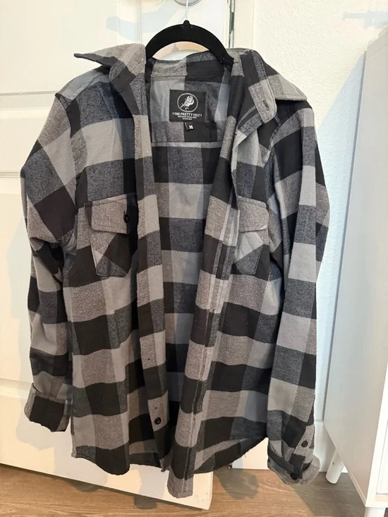 The Pretty Cult Black & Gray Plaid Graphic Flannel Shirt - Death Tarot Design - Picture 2 of 5